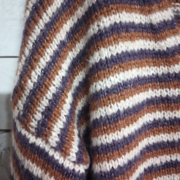 Major Label Group Medium Knit Sweater Striped Cropped Bishop Sleeve Boho Fall - Picture 8 of 9